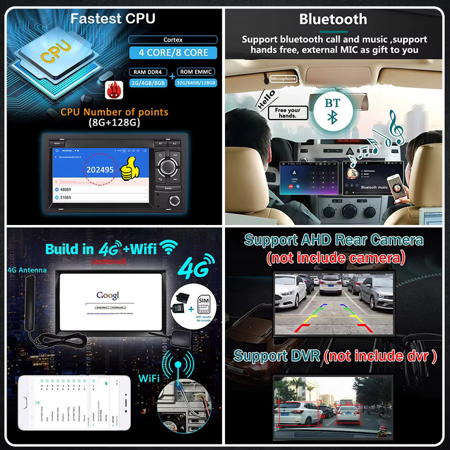 Wondefoo Android 15 Multimedia-Player mit 7 Zoll Bildschirm für Audi A4 B6 S4 B7 RS4 und Seat Exeo 2002-2008, Wireless Carplay, Bluetooth, WiFi und 4G, Schwarz, 2 DIN - Bild 6