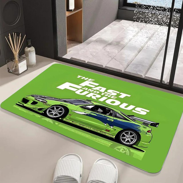 Lodestar JDM Auto Fußmatten aus Flanell mit grafischem Druck, grün, B/B: 40 x 60 cm - Bild 1