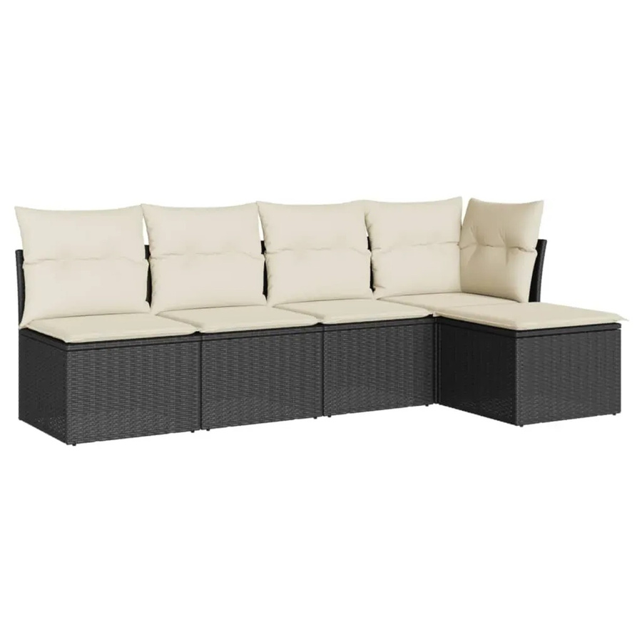 vidaXL 5-tlg Garten-Sofagarnitur in L-Form aus Poly-Rattan und pulverbeschichtetem Stahl mit Kissen in Schwarz und Cremeweiß - Bild 2