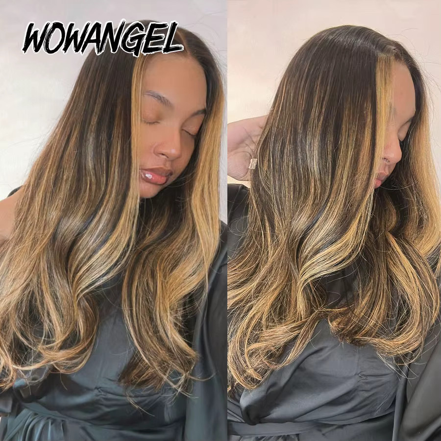 WOWANGEL Perücke, Honigblonde Balayage, gewelltes brasilianisches Echthaar, 5x5 HD-Spitze - Bild 4