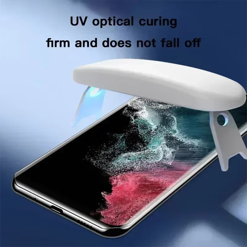 SKIG UV-Schutzfolie aus gehärtetem Glas für Samsung Galaxy S24 Ultra S23 S22 S21 S20 Plus, transparent, vollständig gebogen - Bild 4