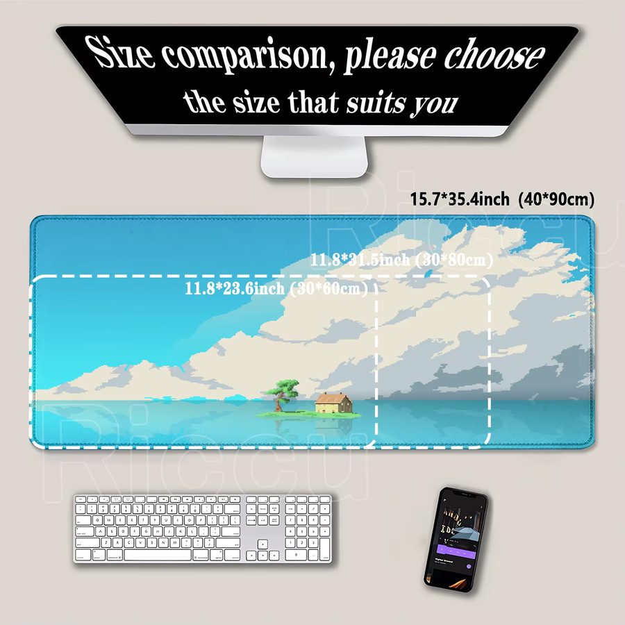 Riccu Pixel-Mauspad mit Ländlicher Cottage-Landschaft und Sonnenuntergang in Multicolour - Bild 3