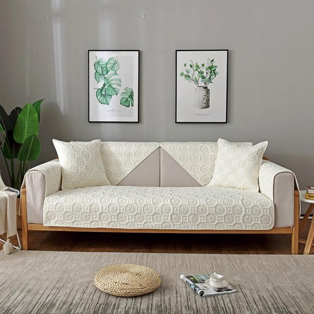 Sofaüberwurf aus gewaschener Baumwolle im Koreanischen Stil mit Jacquard-Stickerei, Farbe: Weiß, B/B/H: 70 x 70 x 0 cm - Bild 1