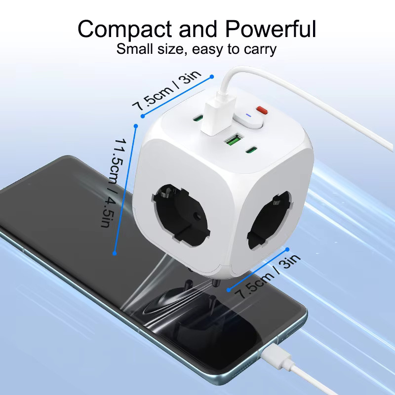 QNCX 7-in-1 Steckdosenleiste in Weiß mit 3 AC-Steckdosen, 2 USB-A und 2 USB-C Anschlüssen sowie Schalter - Bild 5