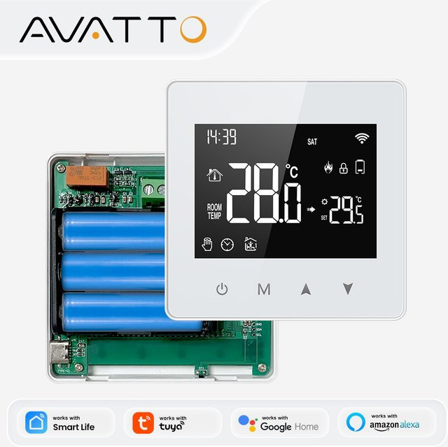 AVATTO Smart Thermostat WiFi/ZigBee, batteriebetriebener Temperaturregler für Wasser- und Gasheizungen in Weiß, kompatibel mit Tuya, Alexa und Google Home - Bild 1