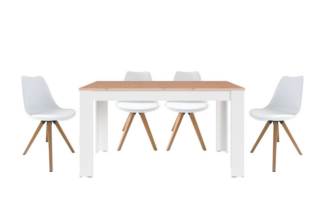 byLIVING Tischgruppe mit Tisch und 4 Stühlen in Weiß und Anthrazit, Eiche Optik, B/T/H: 140 x 80 x 75 cm - Bild 1