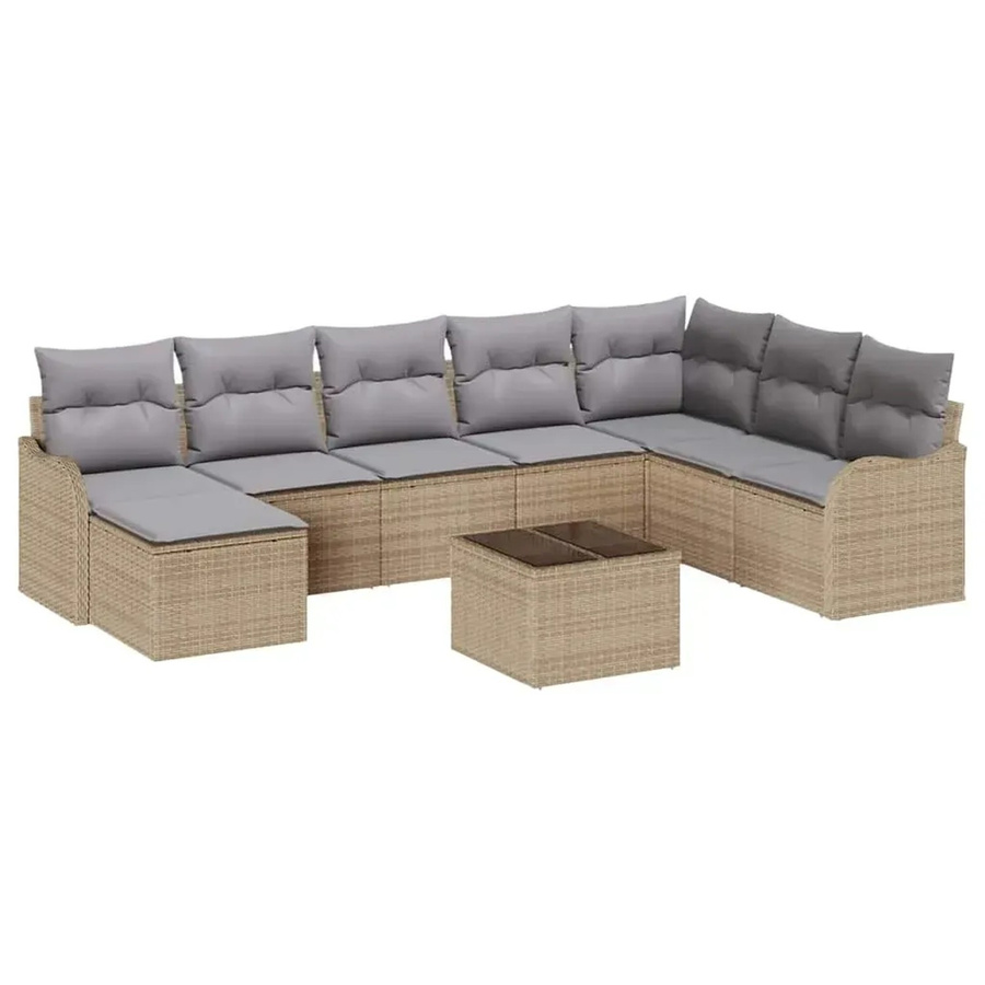 vidaXL Garten-Sofa-Set aus Poly Rattan in Beige mit 9-teiligem Set und Kissen im modernen Design - Bild 2