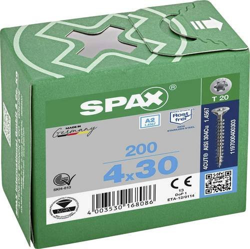 Spax Holzschraube T-Star plus Edelstahl A2 in Silber, Durchmesser: 4 mm, Länge: 30 mm, 200 Stück - Bild 1