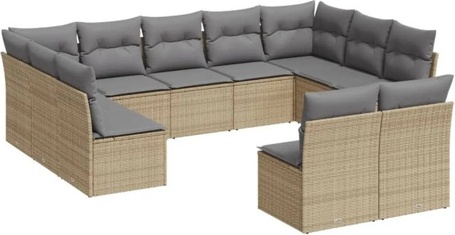 vidaXL 11-tlg. Garten-Sofagarnitur in U-Form aus Polyrattan mit Kissen, Beige - Bild 1