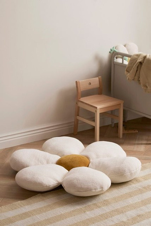 Kids Concept Bodenkissen Blume in Weiß, rund, aus Sherpa-Velours und Polyester