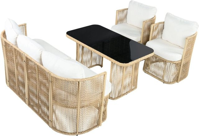 okwish Gartenmöbel Set aus Polyrattan mit Polsterung in Naturfarben für Terrasse und Balkon - Bild 1