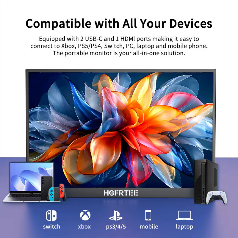 HGFRTEE Tragbarer Monitor 18,5 Zoll, FHD 1080P, 100 Hz, 100 % sRGB, Schwarz - Bild 2