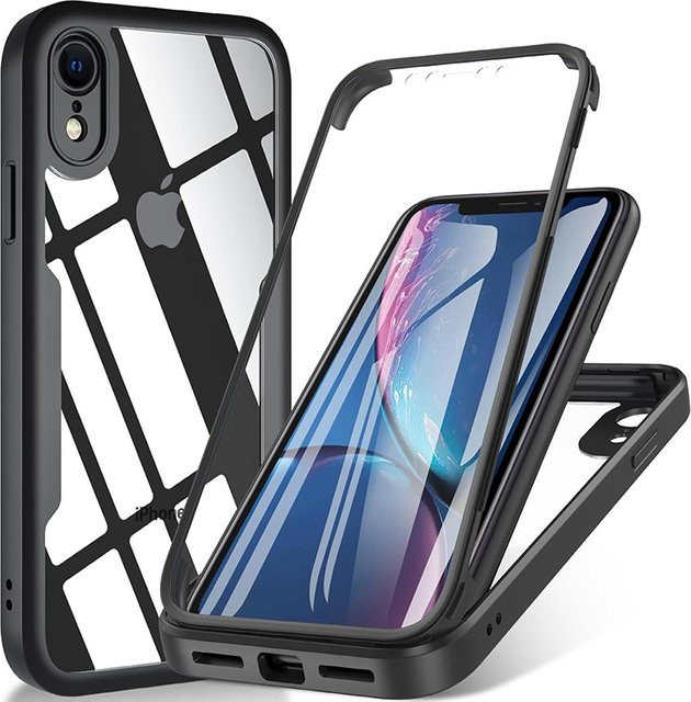 ZEKS 360-Grad Ganzkörper-Schutzhülle mit integriertem Displayschutz für iPhone 15 14 13 12 11 Pro Max Plus XS XR in Transparent oder Schwarz - Bild 1