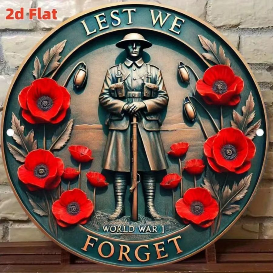 HELLOYOUNG Aluminiumschild Vintage World War I Remembrance Wanddekoration mit rotem Mohn- und Soldaten-Design in Rot - Bild 3