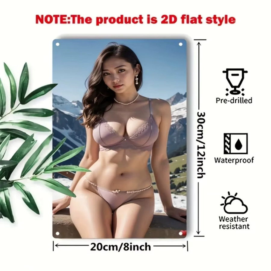 CIFBUY Metall-Wandkunst Elegante Dame aus Eisen, Rechteckiges Wandschild für Zuhause und Bar, Breite: 30,0 cm, Höhe: 20,0 cm - Bild 2