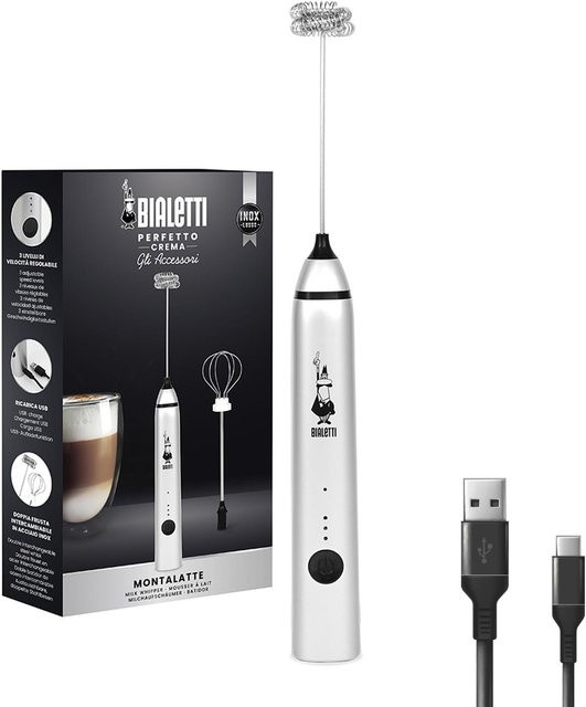 Bialetti Whipper Pro Elektrischer Milchaufschäumer aus Edelstahl in Weiß, Akku-Betrieb - Bild 1