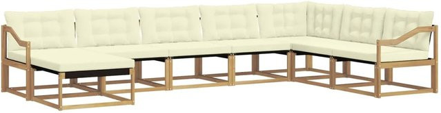 vidaXL Outdoor-Sofagarnitur 8-teilig aus Akazienholz in L-Form mit Kissen und Ottoman, Weiß und Beige - Bild 1