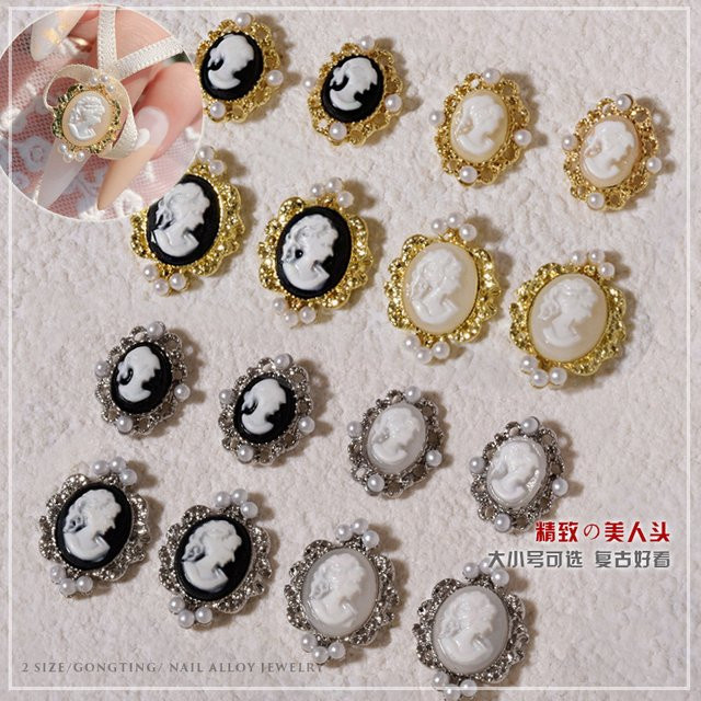 HotPress Nagel Charms, Barock Perle Schönheit Kopf, 10 Stück, Gold Silber - Bild 1
