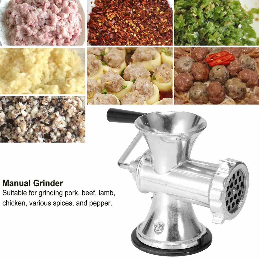 Manueller Fleischwolf von Qiilu aus silberner Aluminiumlegierung für Wurst, Gemüse und Pfeffer - Bild 3