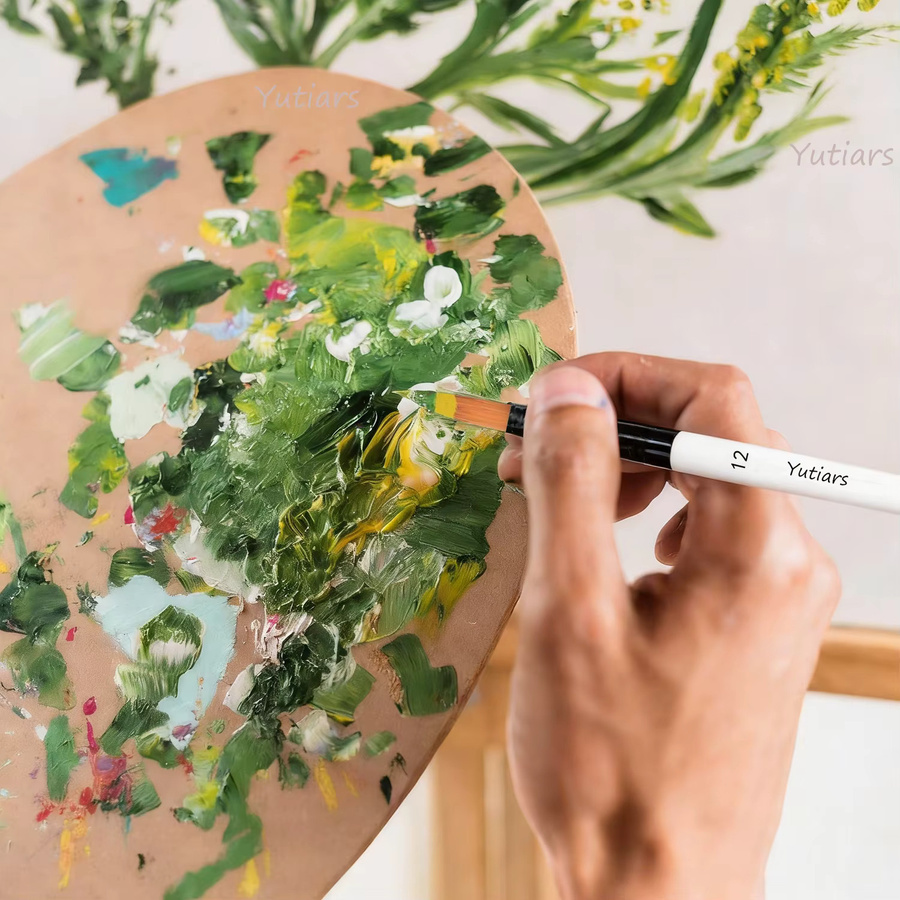 12-teiliges Set Kunstpinsel mit Nylonhaar und Holzgriff für Aquarell, Öl- und Acrylmalerei - Bild 3