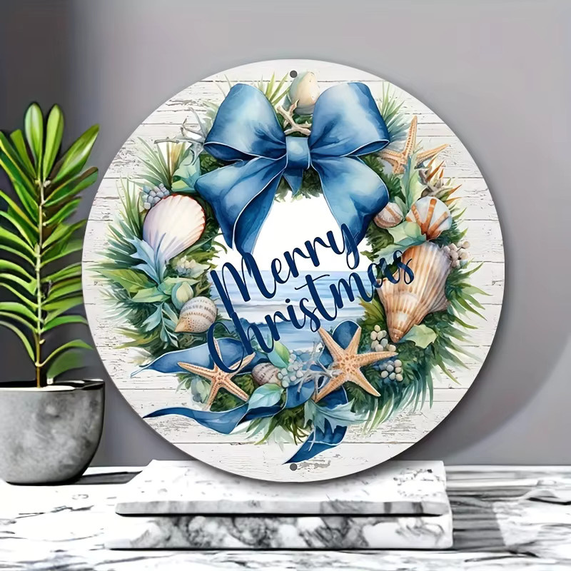 Potdemiel Rundes Wanddekor aus Aluminium mit Weihnachts- und Küstenstrand-Motiv, Durchmesser: 20,3 cm, Mehrfarbig - Bild 3
