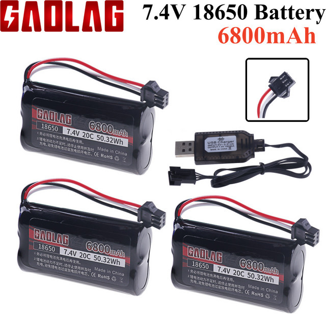 GAOLAG Li-Ion Akku 7,4 V 6800 mAh mit USB Ladegerät, Schwarz, 2S 18650 20C für MN82 MN128 MN78 LC79 Fernbedienung Auto - Bild 1