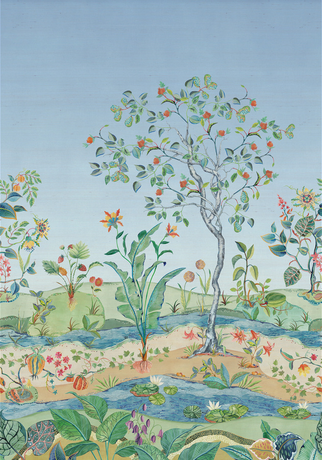 Osborne & Little Wandbild Mythica Grasscloth in Azure mit floralem Design - Bild 1