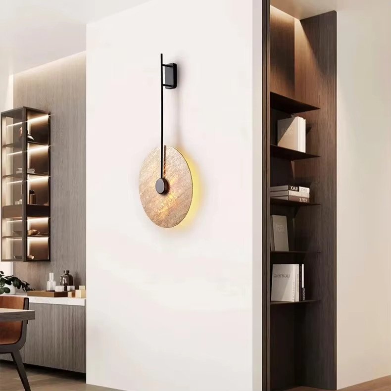 Pumous Wandleuchte aus gelbem Travertin im Wabi-Sabi-Stil für Wohnzimmer und Schlafzimmer - Bild 3