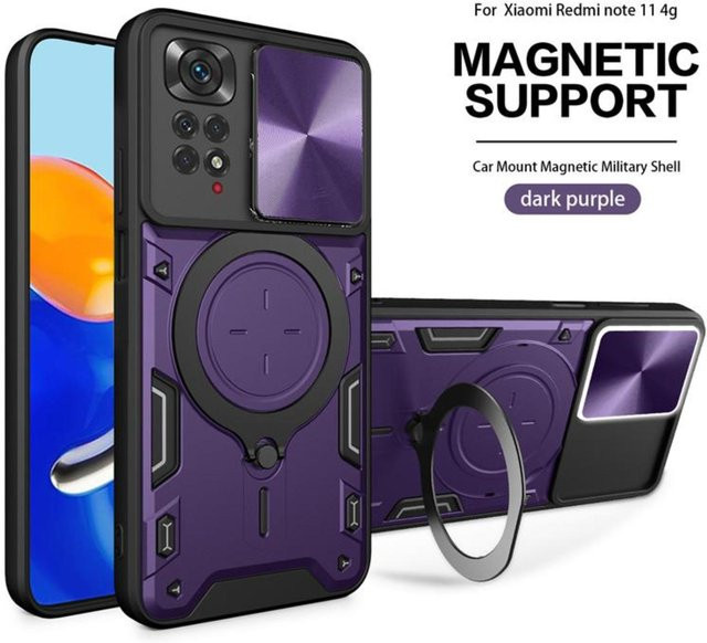 Xiaomi Schutzhülle für Redmi Note 11, Note 11 Pro, Note 11S und Note 11E Pro 5G mit Metallring, Schiebefenster und Kameraschutz in Lila - Bild 1