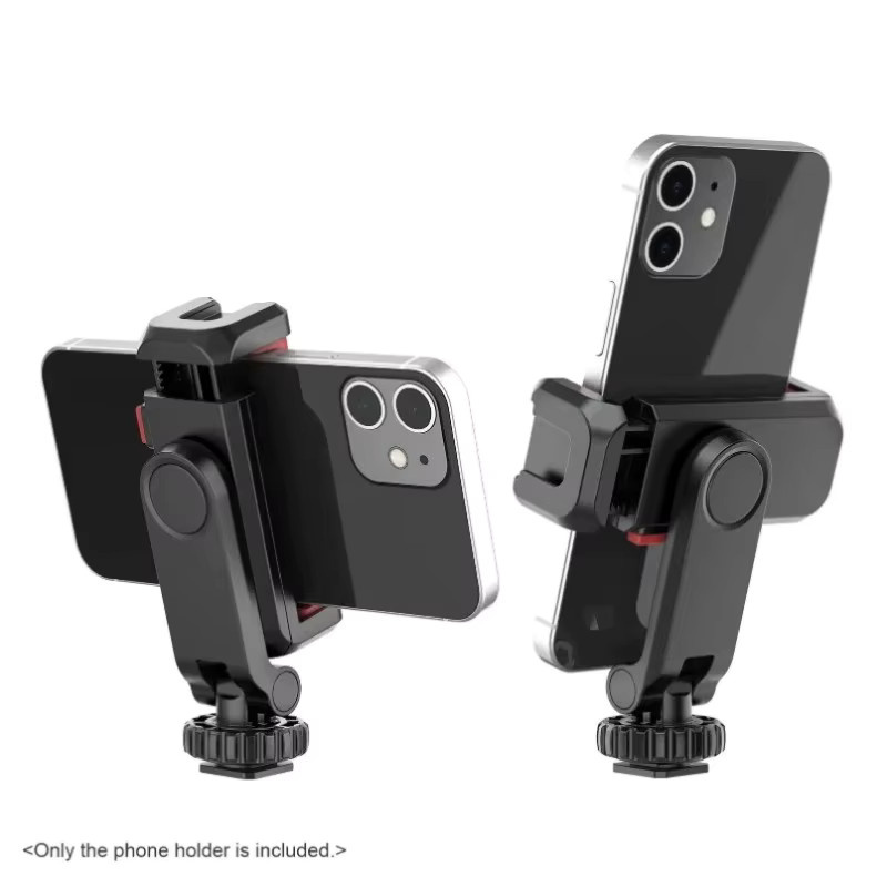 XIKCU Universeller Blitzschuh-Handyhalter in Schwarz mit 360 Grad Drehbarkeit als Klemme für Telefon, Kamera und Stativ für Vlog, Live-Streaming und Videoaufnahmen - Bild 4