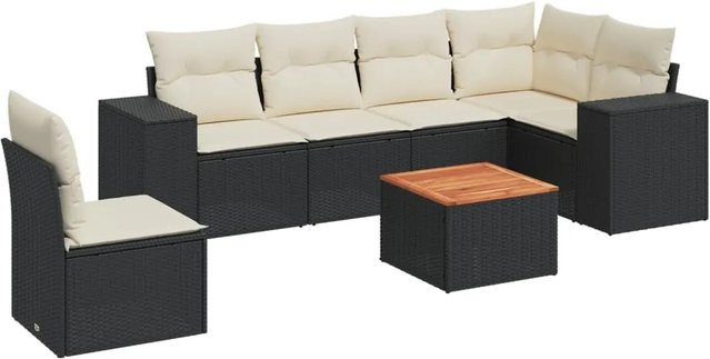 vidaXL 7-tlg Garten-Sofagarnitur in L-Form aus Polyrattan mit Kissen in Schwarz - Bild 1