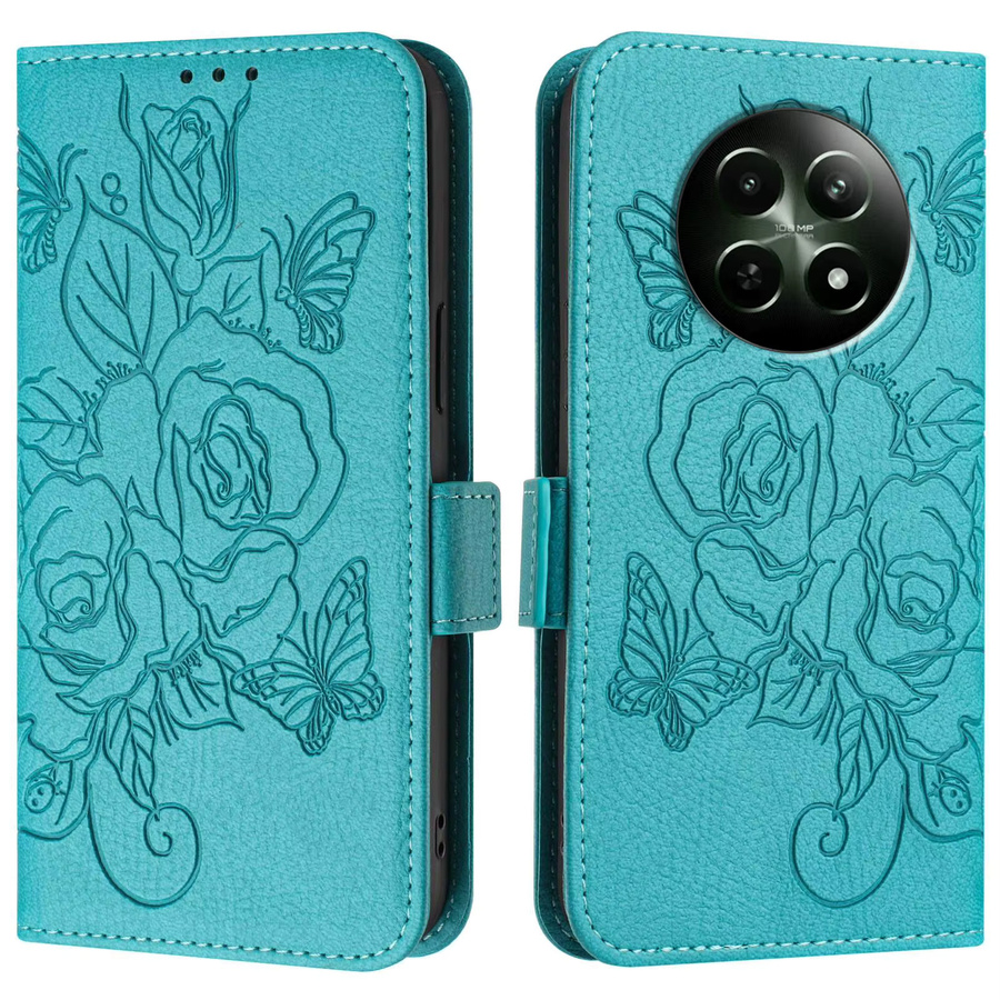 Leder Handyhülle mit Blumenmuster als Brieftasche für Realme 13 12 11 Pro Plus 5G C75 C67 C65 C63 C55 C21Y Green Magnetisches Flip-Cover - Bild 5