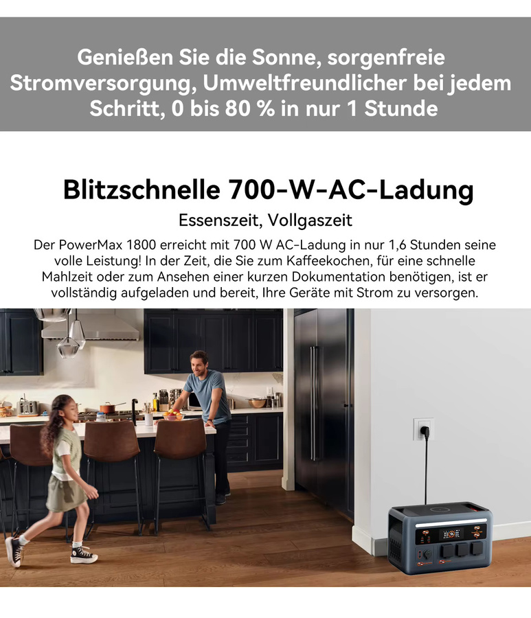 OSCAL PM1800 Tragbare Powerstation 1800W mit 1024Wh LiFePO4 Akku als Solargenerator und Erweiterbarer Energiespeicher für Camping, Wohnmobile und Notstromversorgung - Bild 8