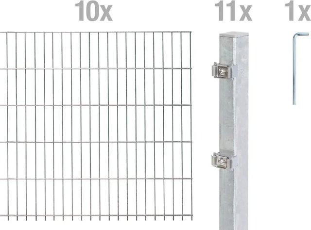 Metallzaun Grund-Set Doppelstabmatte aus Stahl, feuerverzinkt, Farbe: Silber, H x B x T: 1,4 x 2 x 0,5 m - Bild 1