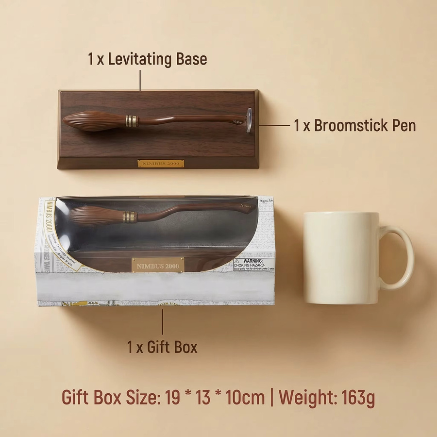 Haries Harry Potter Nimbus 2000 Schwebender Besenstift Magnetischer Kugelschreiber aus Holz in Braun - Bild 5