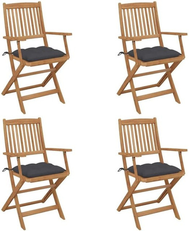 Set aus 4 klappbaren Gartenstühlen von vidaXL aus Akazienholz mit Kissen in Anthrazit und Braun