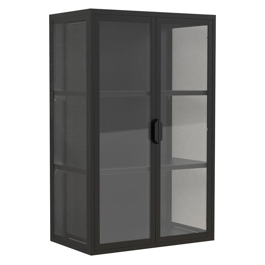 ebuy24 FlokasVL Vitrinenschrank Wandhängend mit 2 Glastüren und Regalböden in Schwarz - Bild 2