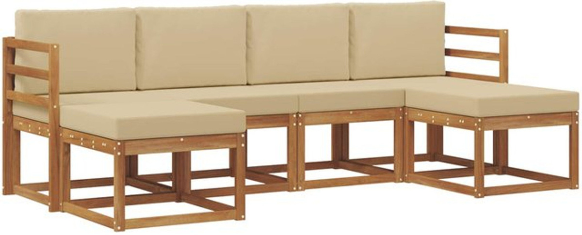 vidaXL Outdoor-Sofagarnitur aus Akazie in Natur und Beige, 6-teiliges modernes Loungemöbel-Set aus Holzwerkstoff, B/T/H: 122,5 x 122,5 x 73 cm - Bild 1