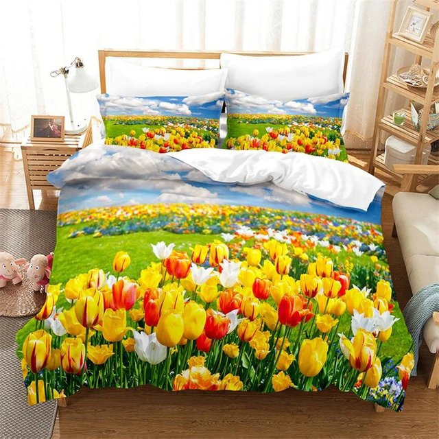JMG Household Supplies Tulpen Bettwäsche-Set mit 3D-Blumenmuster, Mikrofaser, Mehrfarbig, B/H: 240 x 220 cm mit 200 x 200 cm Kissenbezug - Bild 1
