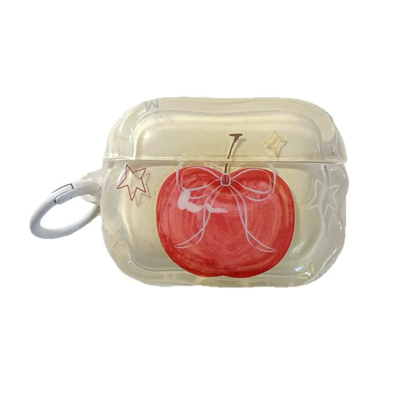 Silikon Schutzhülle mit Apple Muster und Anhänger für AirPods 4 3 2 Pro in Rot - Bild 4