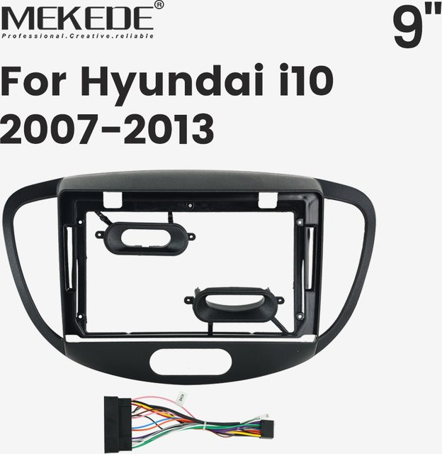 MEKEDE 9-Zoll Autoradio-Rahmen für Hyundai I10 2007-2013 in Schwarz inklusive Montageplatte und Kabelbaum - Bild 1
