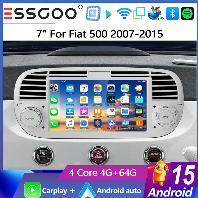 ESSGOO Android 15 Autoradio für Fiat 500 (2007-2015) mit 7 Zoll IPS Touchscreen, 4+64GB, kabellosem Carplay, Android Auto, GPS, Bluetooth und Wifi - Bild 1
