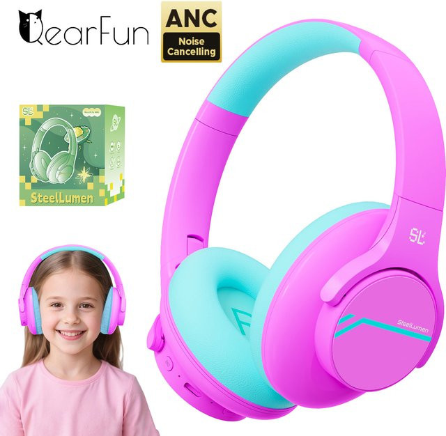 Steellumen ANC Kinder-Kopfhörer kabellos mit Geräuschunterdrückung und Bluetooth in Pink - Bild 1