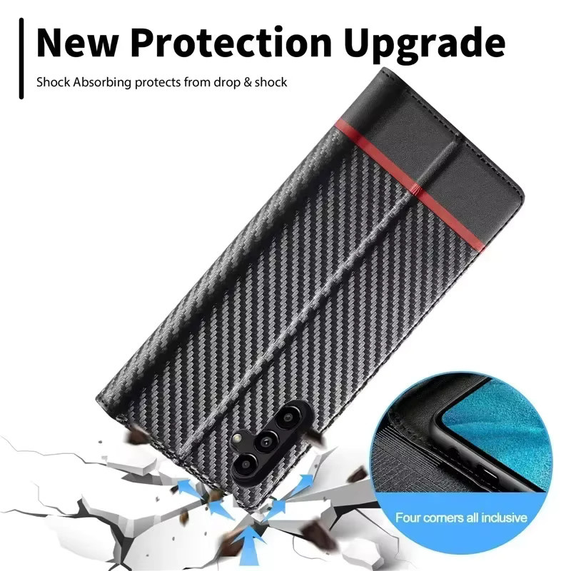 Handyhülle aus Kohlefaser und Leder für Samsung Galaxy A-Serie in Schwarz - Bild 4