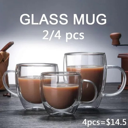 RSCHEF Doppelwandiges Glas-Tumbler-Set, transparent, hitzebeständiges Trinkgeschirr für Kaffee, Tee, Whisky oder Cocktails