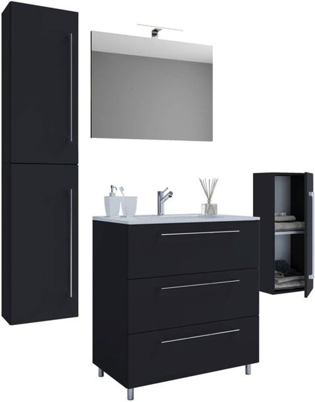 VCM Badmöbel-Set in Schwarz Matt bestehend aus Waschtisch, Spiegelschrank und Hochschrank B/H/T: 80 x 150 x 46 cm - Bild 2