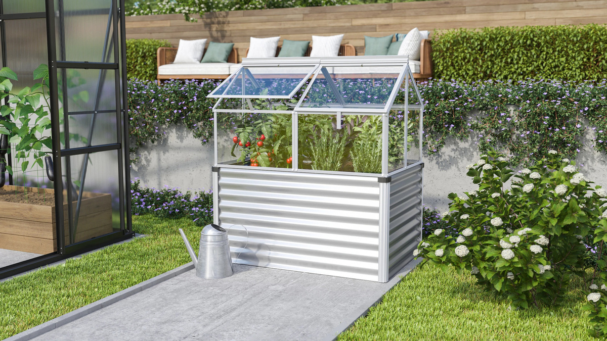 Vitavia Hochfrühbeet Gaia Jumbo aus Aluminium mit Sicherheitsglas in Silber, B/T/H: 83 x 83 x 137 cm - Bild 2