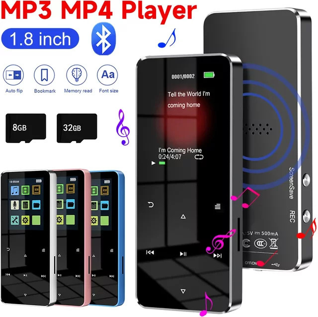 APWIKOGER MP4-Player Walkman mit 1,8 Zoll TFT-Touchscreen, Bluetooth und USB 2.0, MP3-Musikplayer in Silber mit E-Book-Funktion, Sprachaufzeichnung und 3,5 mm AUX-Anschluss - Bild 1