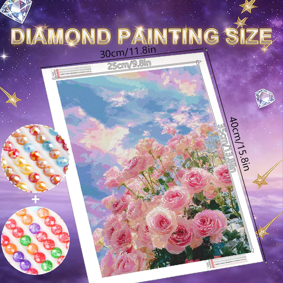 HUACAN Diamant-Gemälde Rosenblüten-Feenstaub Mosaik-Set mit runden Diamanten in Multicolour, B/H: 30 x 20 cm - Bild 2