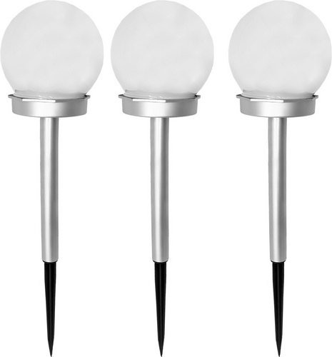 CASAYA LED-Solarkugelleuchte Marla Mini 3er-Set in Silber und Weiß mit kaltweißem Licht, Durchmesser: 10 cm, Höhe: 30 cm - Bild 1